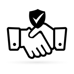 Handshake and shield line icon. International agreement concept with check mark. World partnership linear symbol. Vector isolated on white. Transparent Background