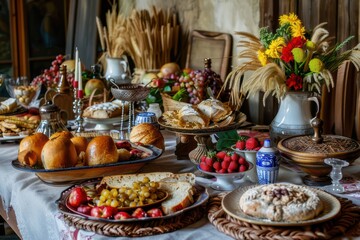 Fototapeta premium A table set with traditional food