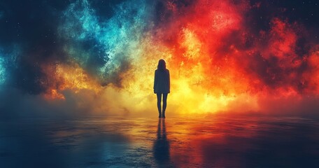 Obraz premium astronaut meeting alien beings of colourful light