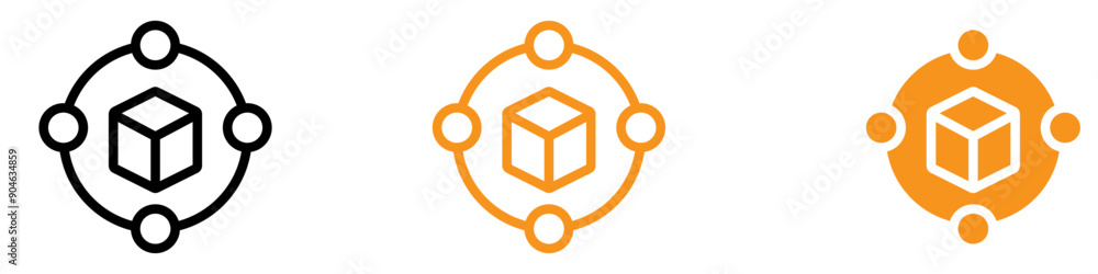 Poster blockchain technology icon for cryptocurrency and digital ledger applications