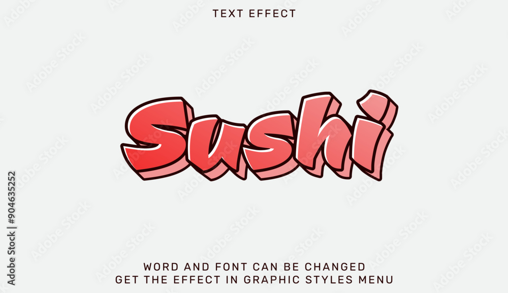 Poster sushi text effect template in 3d design
