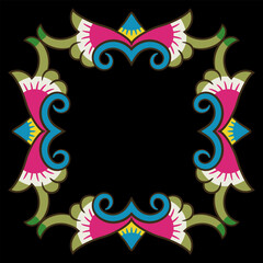 Square decorative element or frame. Old Russian folk style. Rectangular ethnic background.
