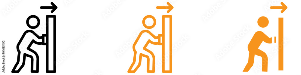 Poster Active Person Pushing Door Icon for Movement and Action Graphics Perfect for Representing Door Opening and Physical Action