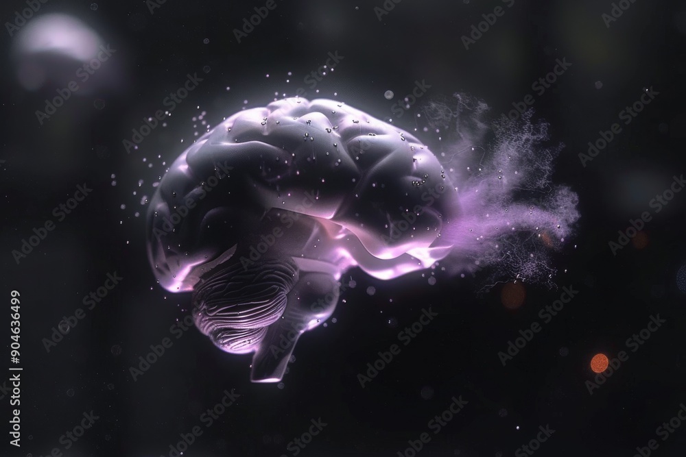 Poster ethereal brain floating in a cosmic void, exploring the vastness of human consciousness and the myst