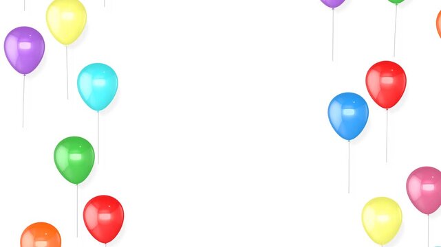 カラフルな風船が飛ぶ、背景にアルファチャンネル付き、3DCGの風船,balloon,colorful,kids,party,birthday