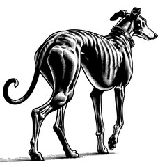 Hand drawn Cute Greyhound dog in full-body, vector sketch isolated on white background.	