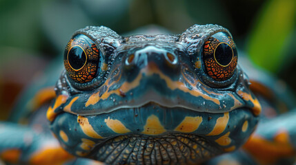 Stunning Close-Up of a Green and Yellow Turtle with Intricate Shell Patterns in a Serene Natural Setting