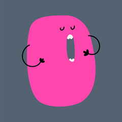 Whimsical funny alphabet in doodle style, colorful uppercase letter O with cute faces and hands. ABC funky bubble design. Vector illustration.