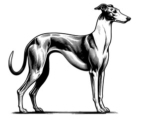 Hand drawn Cute Greyhound dog in full-body, vector sketch isolated on white background.	