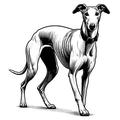 Hand drawn Cute Greyhound dog in full-body, vector sketch isolated on white background.	