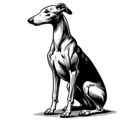 Hand drawn Cute Greyhound dog in full-body, vector sketch isolated on white background.	