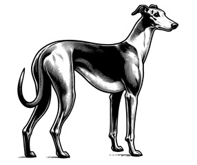 Hand drawn Cute Greyhound dog in full-body, vector sketch isolated on white background.	