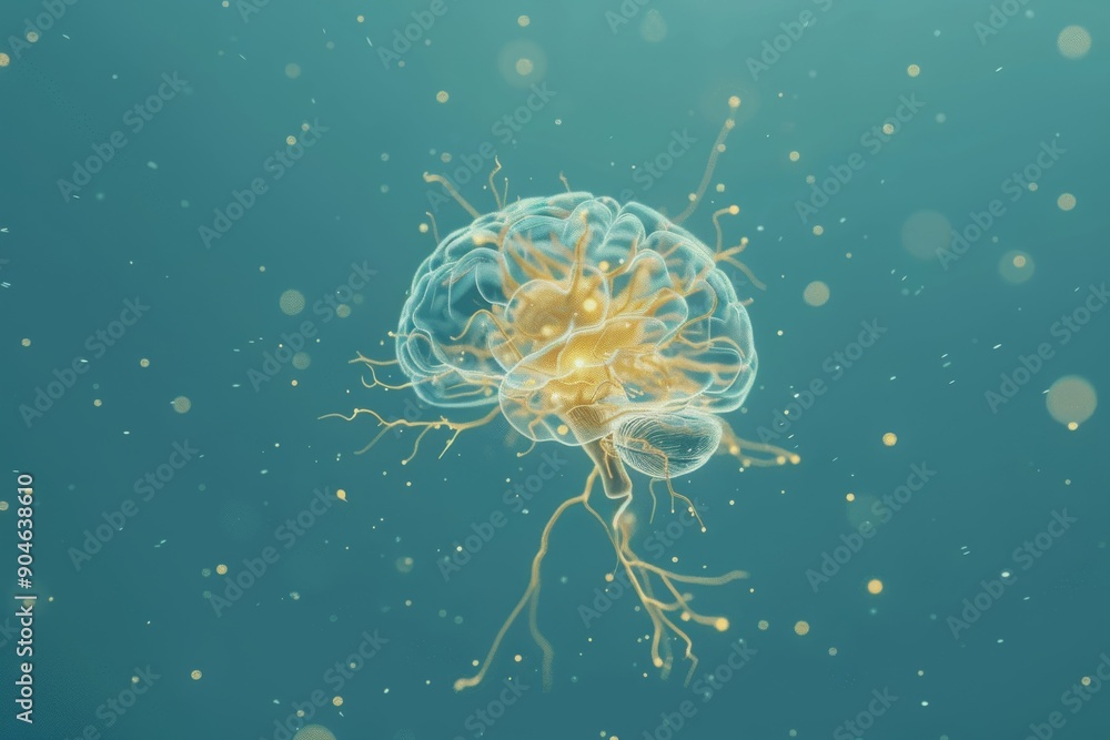 Poster ethereal neural network against starry sky background, representing deep brain activity and cosmic e