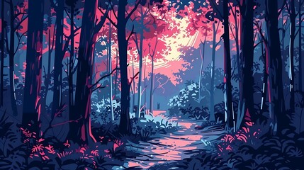 Enchanted Forest Path at Sunset