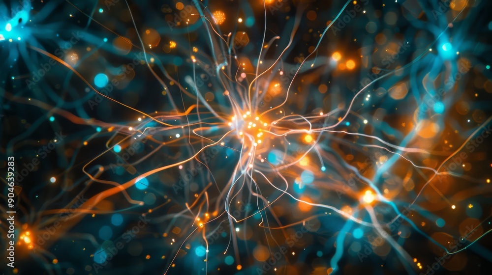 Poster imagery depicting colorful neural network connections in a vivid and abstract manner