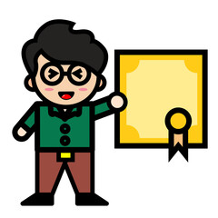 male teacher holding certificate