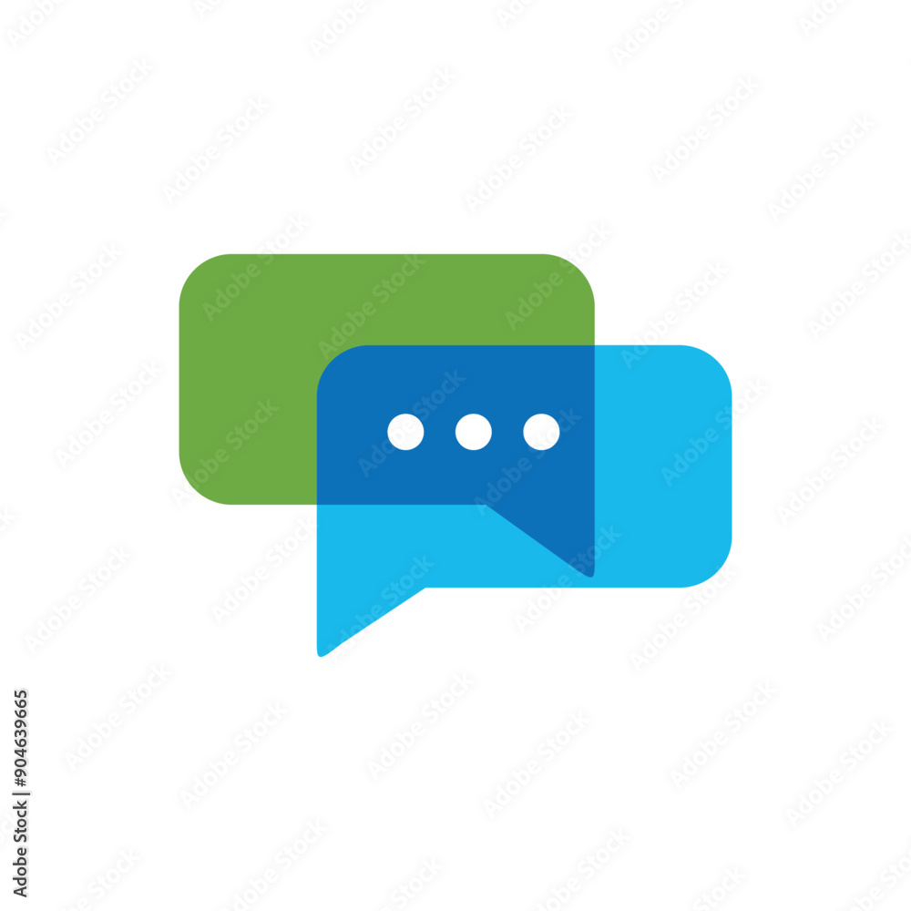 Poster this is an abstract logo image of two speech bubbles connect each other in blue and green color with
