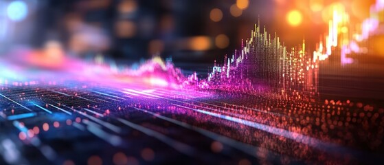 Vibrant Abstract Digital Data Visualization with Colorful Light Effects and Graphs