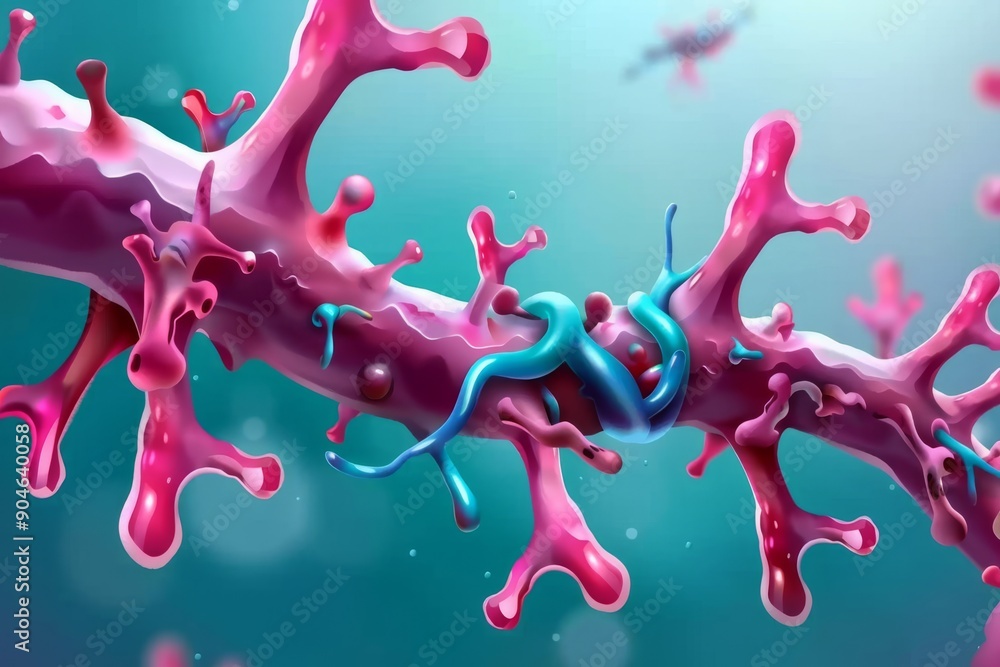 Poster neural splatter in vibrant pink, symbolizing chaotic yet creative thought processes and the complexi