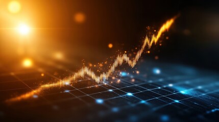 Dynamic Financial Growth Chart with Glowing Line Graph on Digital Grid Background