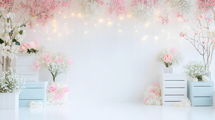 Whimsical Floral Arrangement With Delicate Lights in a Bright Studio Setting, Backdrop