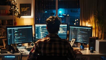 Late Night Coding Session: Programmer Focused on Work