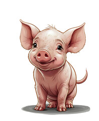 Naklejka premium Vector illustration of a cute piggy cartoon in simple line style, isolated on transparent background