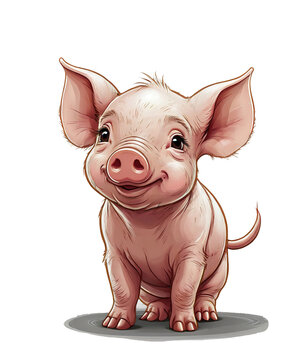 recommend clip art: Vector illustration of a cute piggy cartoon in simple line style, isolated on transparent background