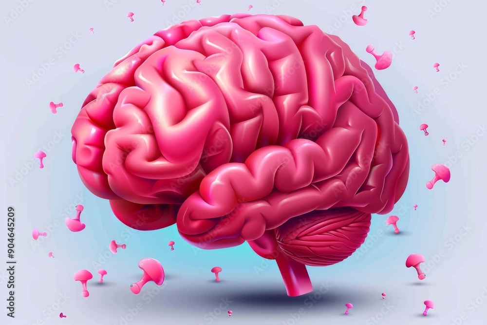 Poster digital brain projection in dynamic cityscape, merging the concepts of urban development and cogniti