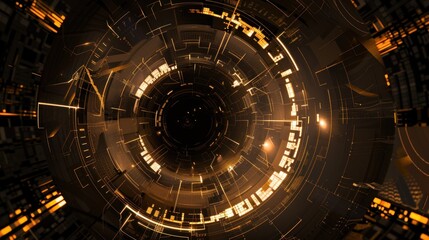 Obraz premium Abstract Technological Tunnel with Glowing Lights