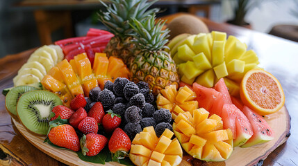 Fresh fruit platter with a variety of tropical fruits