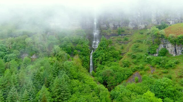 Sruth in Aghaidh An Aird or Devil's Chimney. Ireland's tallest highest waterfall
