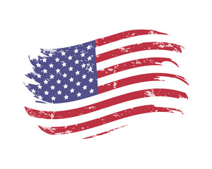USA flag. Vintage textured American flag brush stroke. Grunge vector illustration isolated on white background