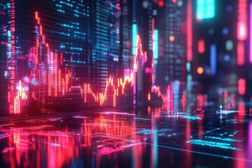 Fototapeta premium Abstract Neon Grid with Red and Blue Lines and Glows