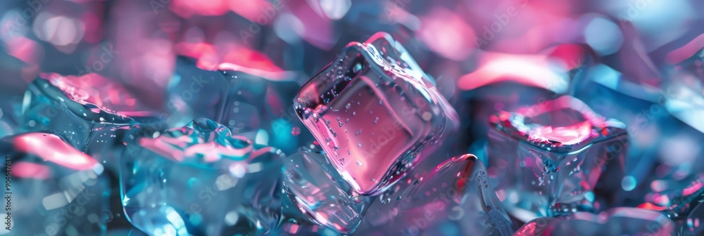 Poster radiantly glowing ice cubes with colorful reflections that capture attention and imaginations