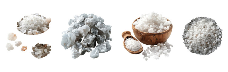 Set of Sea Salt Crystals on isolated transparent background.