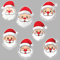 Cute Santa Claus Faces Vector Icons Set for Christmas Designs