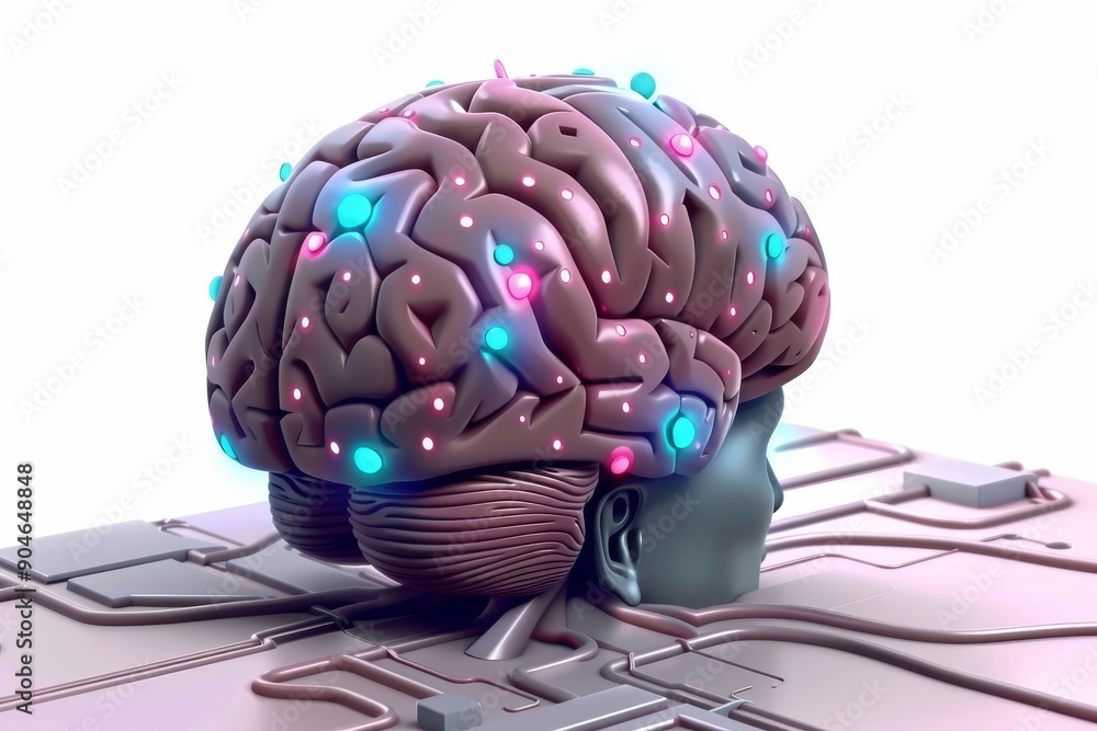 Poster illuminated neural network in a futuristic laboratory setting, highlighting innovation in brain rese
