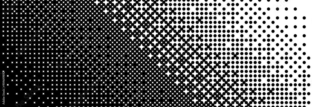 Poster Diagonal bitmap gradient texture. Black and white dither pattern background. Abstract pixelated glitchy corner pattern. 8 bit video game screen wallpaper. Fading pixel backdrop. Vector retro halftone
