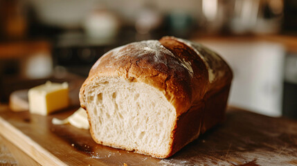 Freshly baked loaf of bread with butter