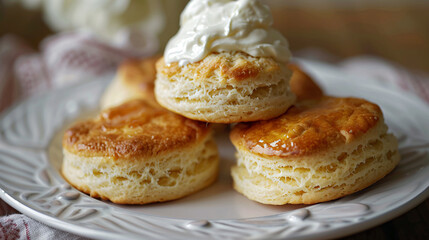 Freshly baked scones with clotted cream