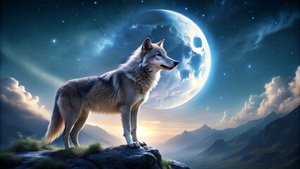 Wolf howling at the moon.