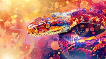 Obraz premium Vibrant Colorful Snake Artwork with Abstract Background and Dynamic Patterns