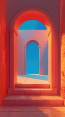 Fototapeta premium futurism an archway leads to another world. Simple shapes create a 3D effect with flat illustration and flat colors