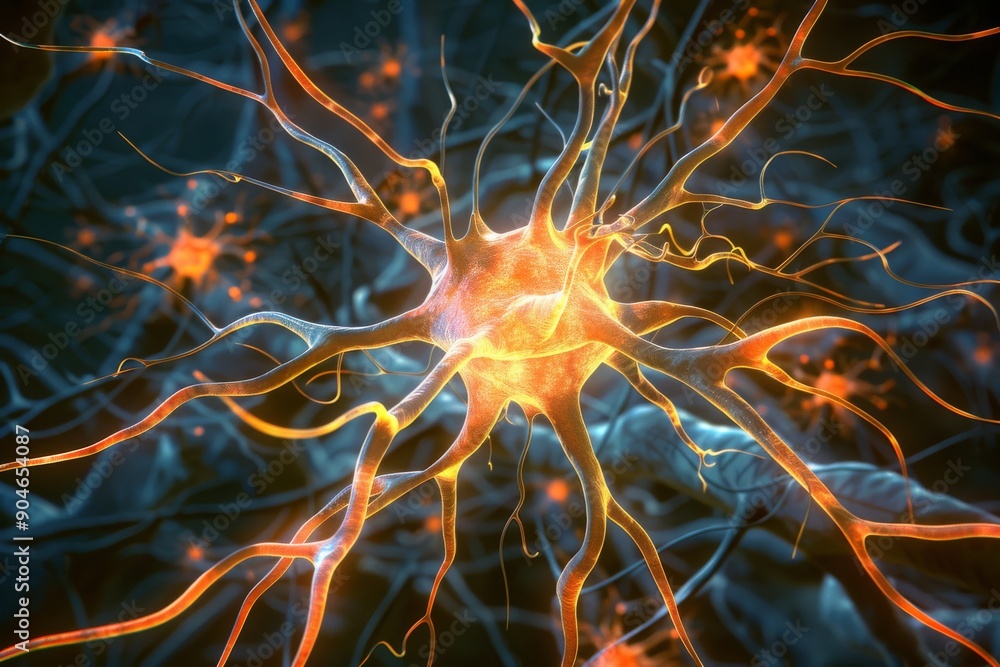Poster exquisite close-up of neural synapses, illustrating complex brain communication.
