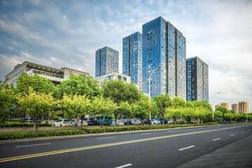 Urban Street with Modern Residential Buildings