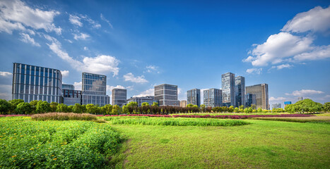 Obraz premium Modern Urban Landscape with Green Spaces