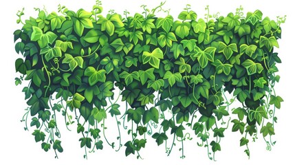 Green Vine Wall Seamless Pattern, Digital Illustration, Lush Foliage, Natural Background, Green, Leaves, Nature