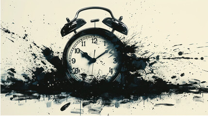 Black and White Clock and Time Illustration: Universe as Vast Clockwork Mechanism