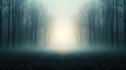 A dark forest with zombies creeping through the trees and eerie sounds